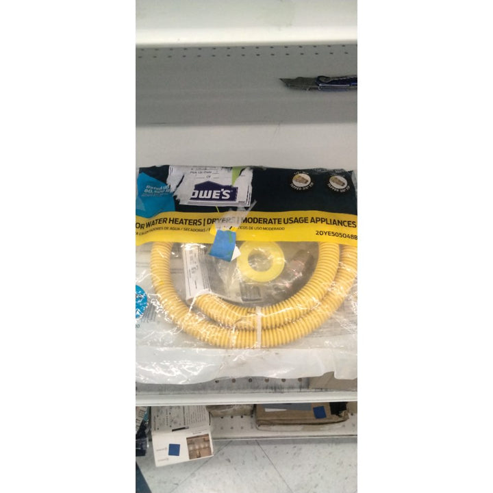 Eastman 48 Inch x 1/2 Inch OD Flexible Gas Line Connector with (2) 1/2 Inch MIP Fitting Ends for Natural Gas and Liquid Propane, Stainless Steel, Yellow, 20YE505048B