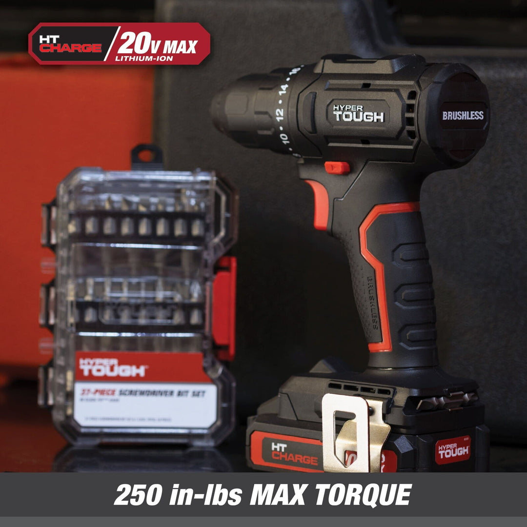 Hyper Tough 20V Max Brushless Cordless Drill Driver with 1.5Ah Lithium-Ion Battery and Charger