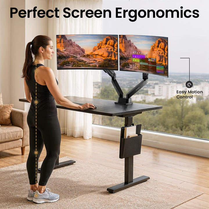 EVEO Premium Dual Monitor Mount 14"-32â€ Dual Monitor Arm VESA Bracket Adjustable Height Gas Spring Dual Monitor Stand, Screen Full Motion Dual Monitor Arm-Computer Monitor Stand for 2 Screens - Black
