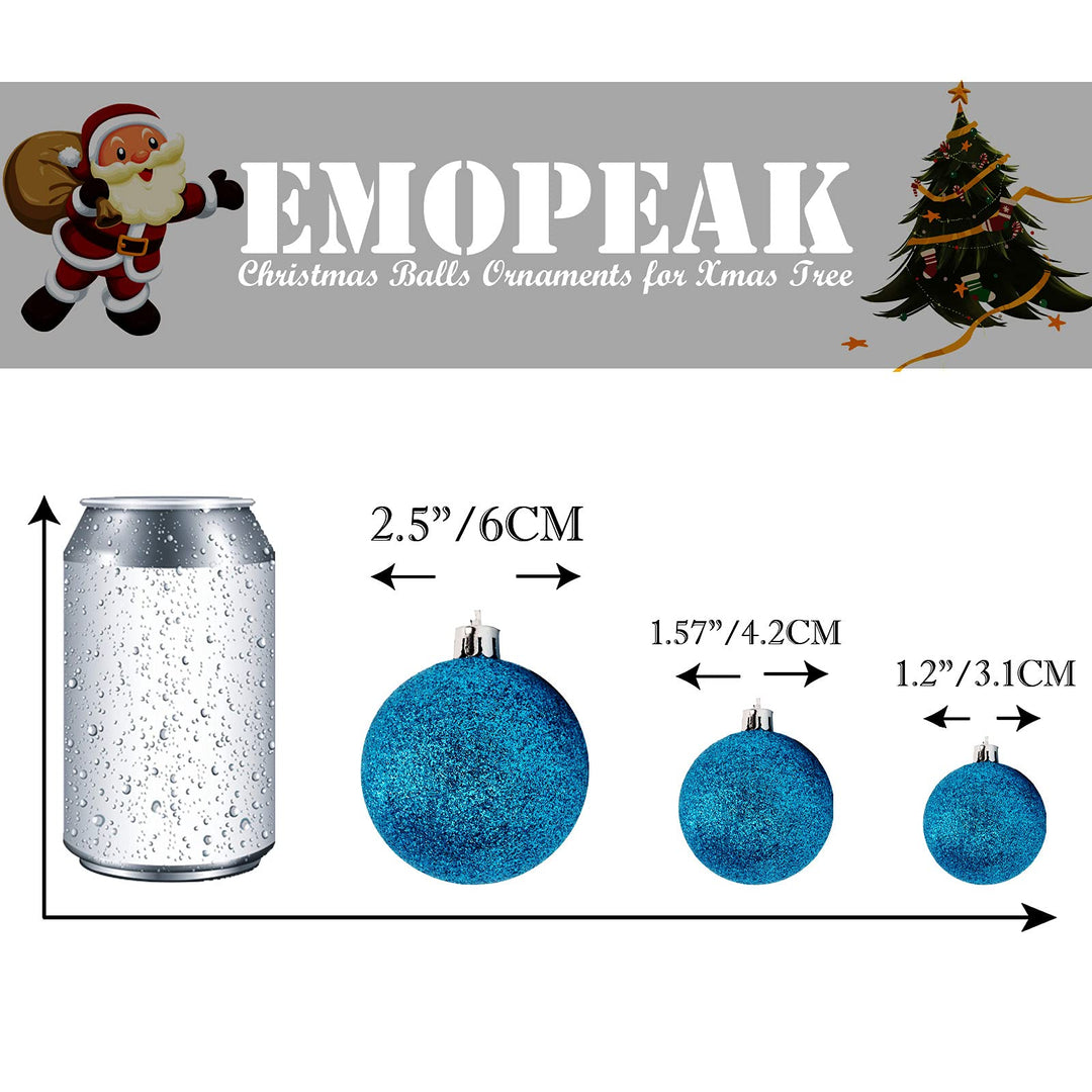 Emopeak 24Pcs Christmas Balls Ornaments for Xmas Christmas Tree - 4 Style Shatterproof Christmas Tree Decorations Hanging Ball for Holiday Wedding Party Decoration (Lake Blue, 1.3"/3.2CM)