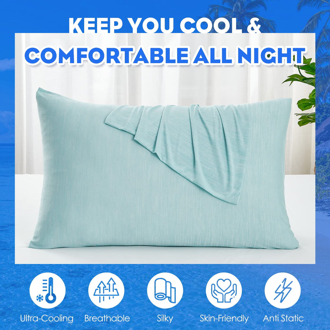 YIYEA Cooling Pillow Cases for Hot Sleepers & Night Sweats - Double-Sided Arc-Chill Q-max>0.5 Technology - Ultra Soft, Hypoallergenic and Anti-Static - Pillow Cases Standard Size Set of 2, Green