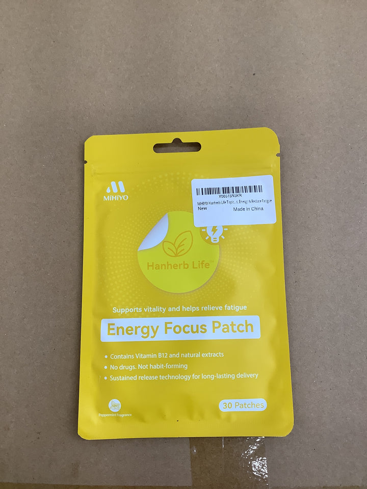Hanherb Life Topical Energy Patch â€“ 30 Patches | Fortified with Vitamin B12 & Peppermint to Support Focus, Energy & Reduce Fatigue