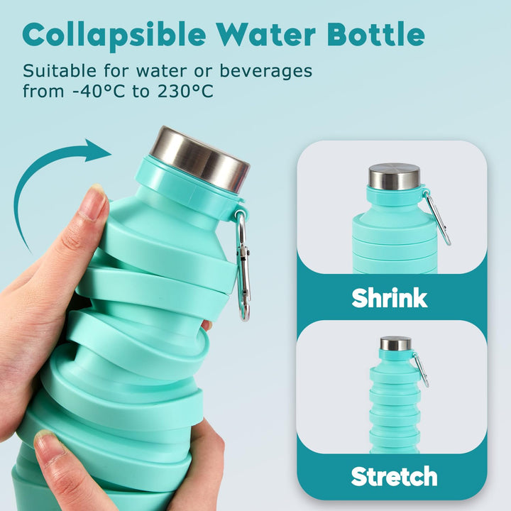 Giraffe Creation Collapsible Water Bottle, Reusable BPA Free Silicone, Leak Proof Foldable Water Bottle for Travel Camping Hiking, Pink