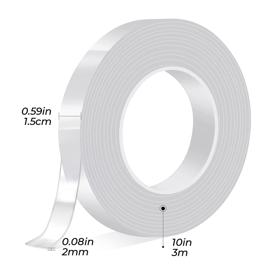 QEZEZA Nano Double Sided Tape (10' x 0.59'' x 0.08''), Multipurpose Removable Adhesive Tape for Home & Office, Use for Paste Posters, Photo Frames, Wall Stickers, Hooks and Gadgets