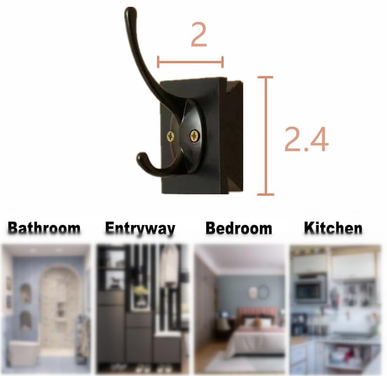 Popin Lover Towel Hooks Wall Mounted - Bathroom Coat Hooks Punching for Hanging Robes Clothes Black Solid Wood Beech Wall Hook 4 Packs