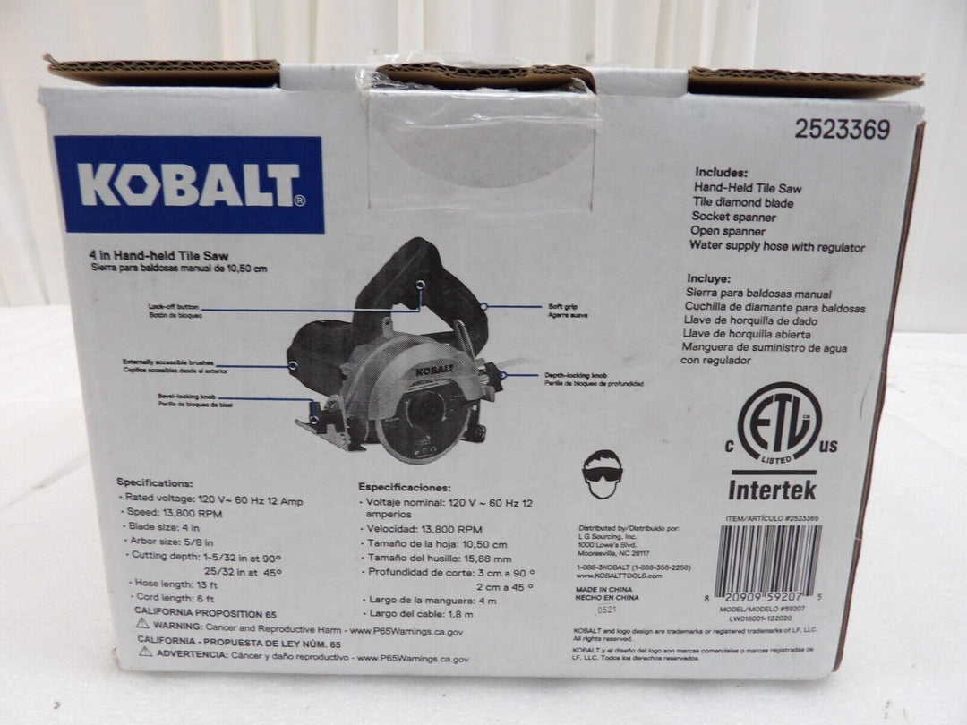 Kobalt 4" Hand Held Tile Saw Corded Electric 59207 12 Amp