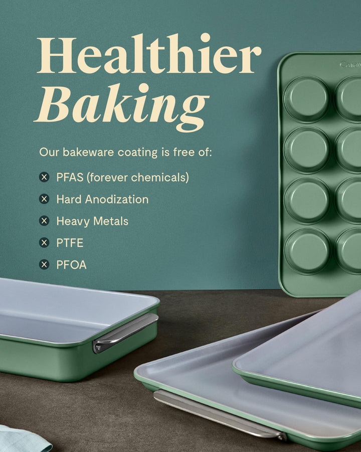 Caraway Nonstick Ceramic Bakeware Set (5 Pieces) - Baking Sheets, Assorted Baking Pans, & Storage - Aluminized Steel Body - Non Toxic, PTFE & PFOA Free - Navy Retail $232.00