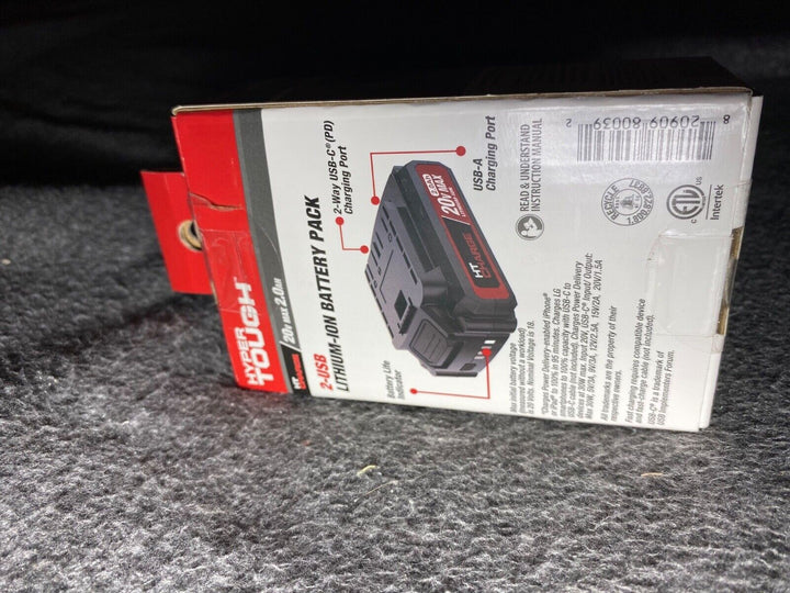Hyper Tough 20V Max 2.0Ah Lithium-Ion Battery Pack with USB-a and USB-C Ports