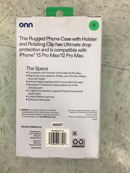 onn. 13 Pro Max Rugged Phone Case - Holster, Rotating Clip Retail $19.00