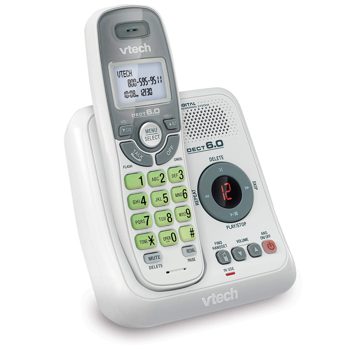 VTech CS6124 DECT 6.0 Cordless Phone with Answering System and Caller ID/Call Waiting, White with 1 Handset