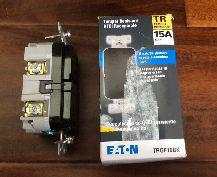 Eaton Tamper Resistant GFCI  Receptacle TRGF15BK-BX-LW, Black - New