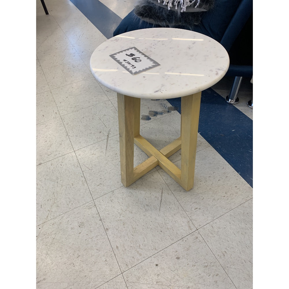 Round Accent Table - Marble Top, Wood Base