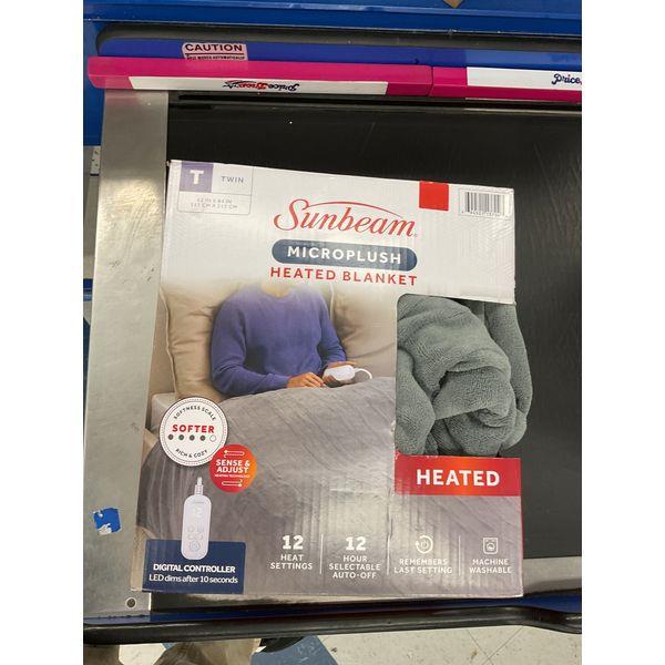 Sunbeam MICROPLUSH Heated Blanket - Twin, 12 Heat Settings, Auto-Off, Machine Washable Retail $50.00