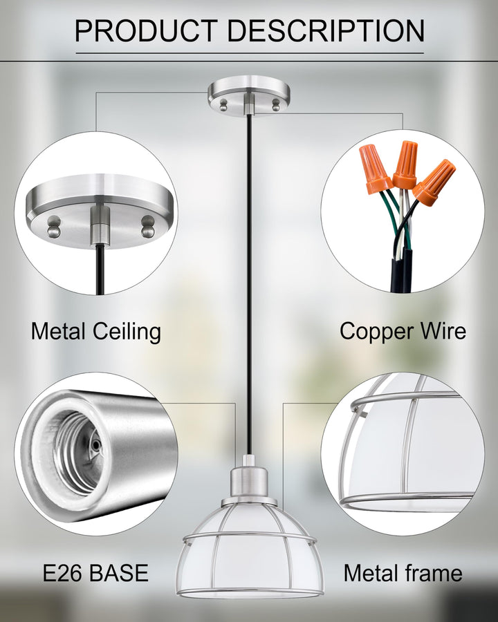 Industrial Hanging Drum Indoor Pendant Ceiling Light Kitchen Island Fixtures Brushed Nickel Finish,Metal Shade for Bar Dining Room Corridor Living Room (3 Pack, Frosted Glass)