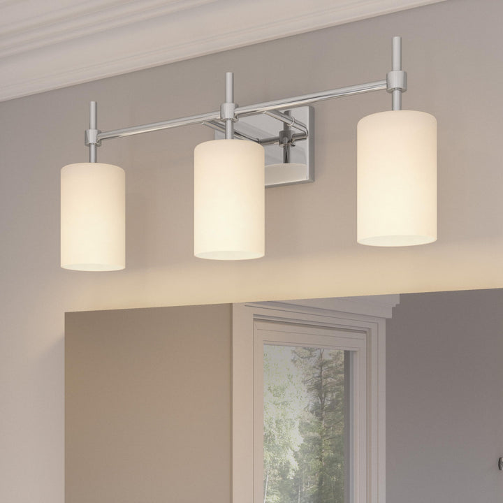 Quoizel Rossfield Vanity Light, 24 Inch 3-Light Chrome Finish with White-Etched Glass Shade Light for Bathroom, Bedroom, or Kitchen