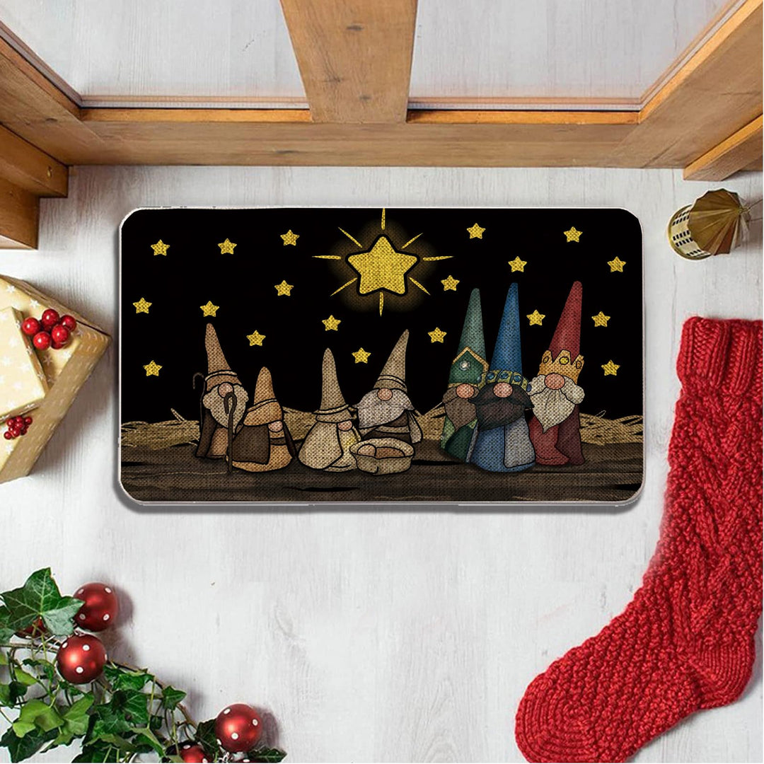 Christmas Door Mat Outdoor Rug Gnomes Black Doormat Entrance Rug Winter Door Mat Outdoor Farmhouse Decor Home Kitchen Floor Front Door Mats 17 x 27 Inch