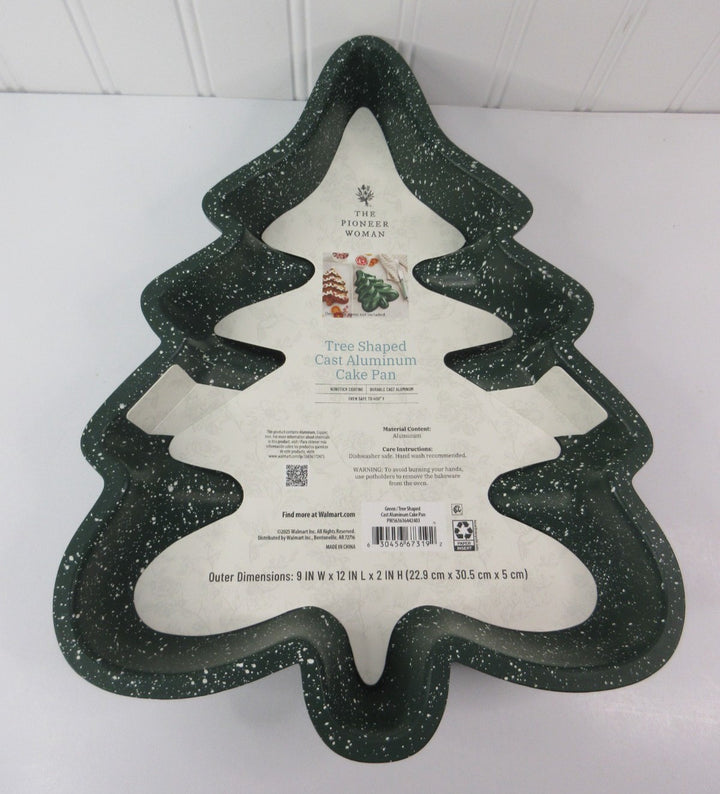 Pioneer Woman Tree Shaped Cake Pan 12"x9" Nonstick Cast Aluminum Green & White Retail $19.00