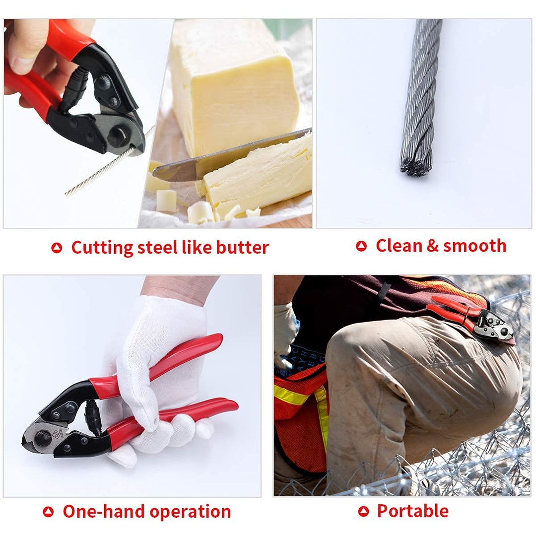 Muzata 60Pack 1/8" Cable Railing Kit Hand Swage Threaded Stud Tensioner 2x2 Metal Post with Cable Cutter Deck Stair Cable Railing Hardware
