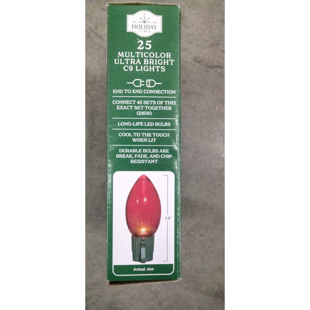 Holiday Time 25 Multicolor Ultra Bright C9 LED Lights - Indoor/Outdoor, Green Wire Retail $20.00