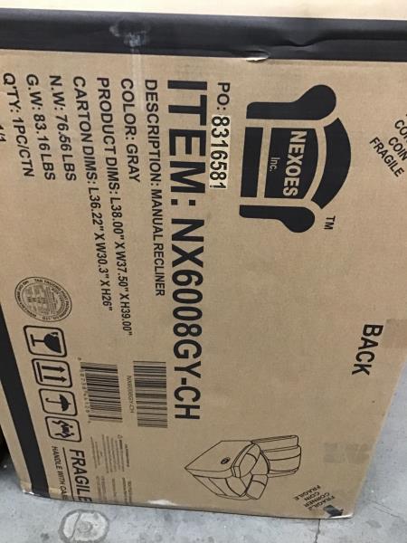 NEXOES Manual Recliner NX6008GY-CH, Gray Retail $509.00