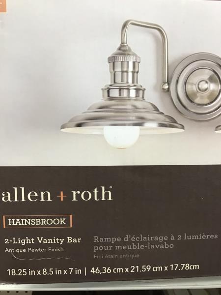 allen + roth HAINSBROOK 2-Light Vanity Bar - Antique Pewter Finish Retail $80.00