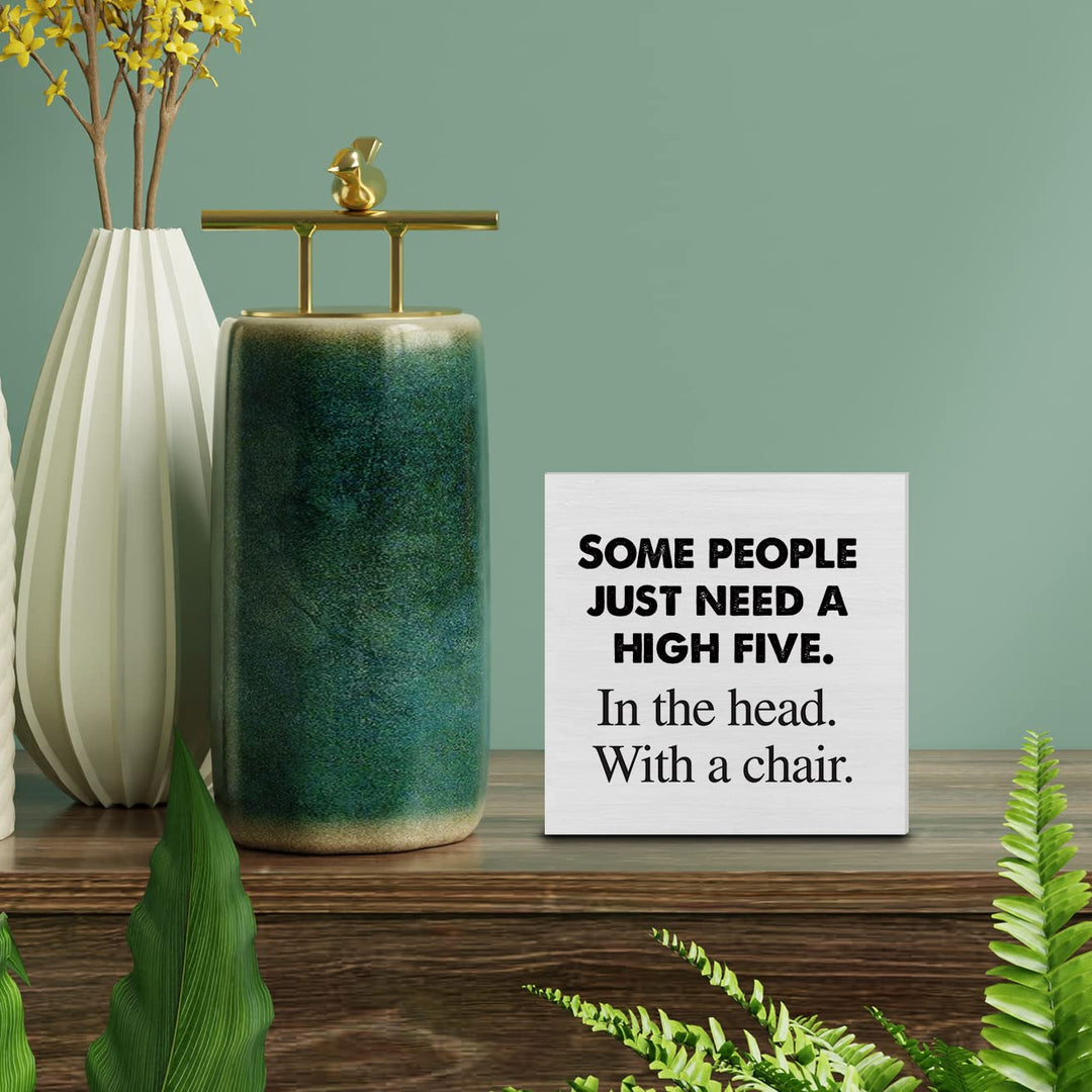 Country Some People Just Need a High Five Wood Box Sign Decor Desk Sign Office Wooden Box Block Sign Rustic Home Office Dorm Shelf Wall Decoration