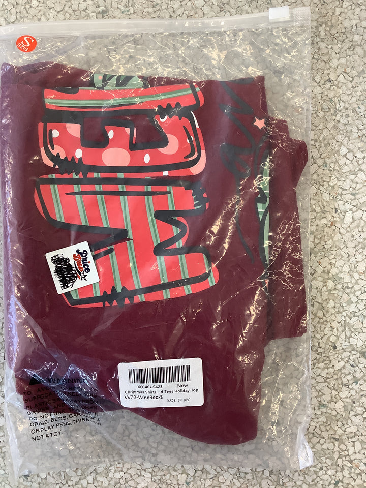 Women's "MERRY" Festive Holiday Graphic T-Shirt in size Small (S).