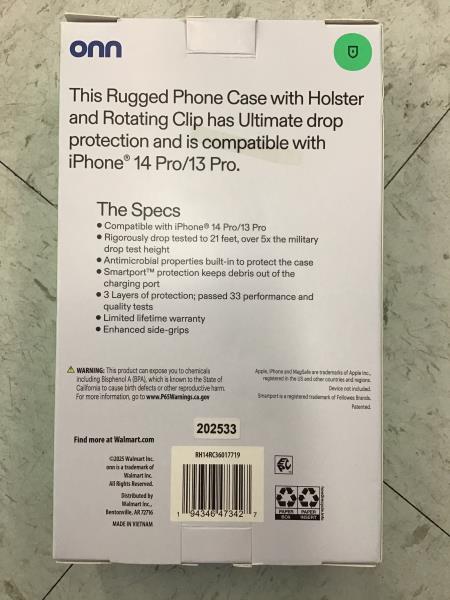 onn 14 Pro Rugged Phone Case - Holster Clip, Drop Protection Retail $20.00