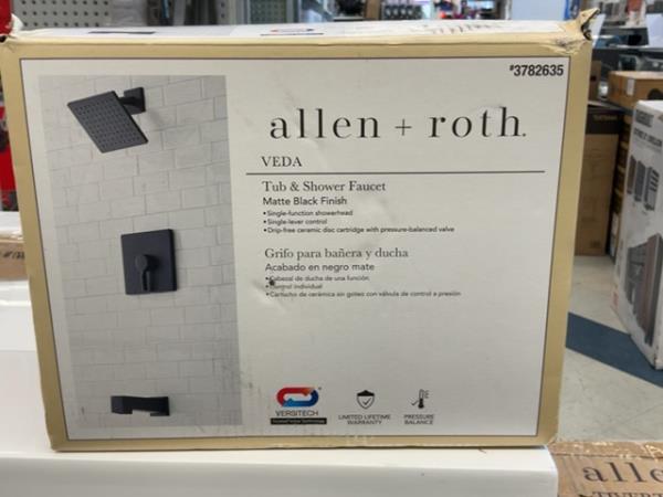 Allen + Roth Veda Tub & Shower Faucet - Matte Black Finish Retail $180.00