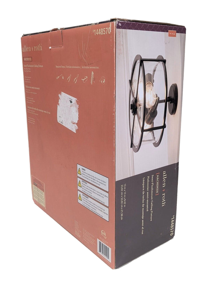 Allen + Roth Buxton Creek 3-Light 13-in Matte Black Semi Flush Mount Light