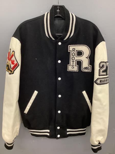 Roots Canada Athletics Varsity Jacket - Black/White Wool & Leather Retail $250.00