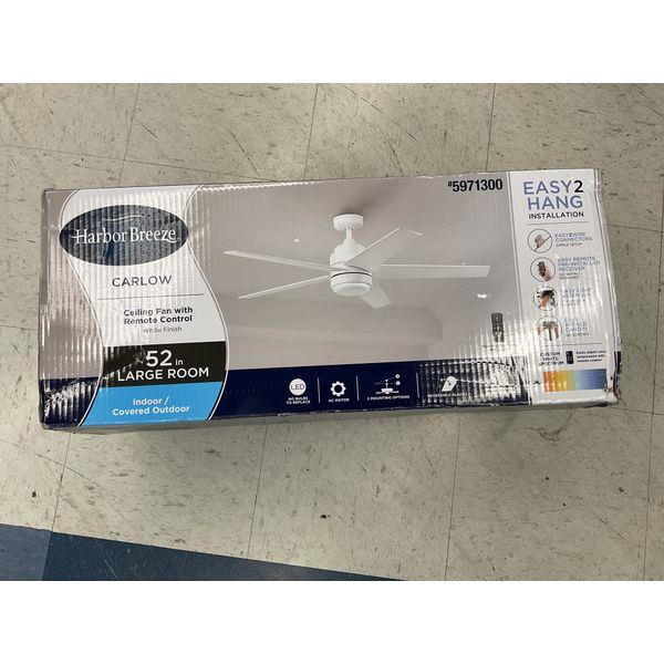 Harbor Breeze Carlow Ceiling Fan - 52 Inch, Remote Control, Indoor/Outdoor, White Retail $130.00