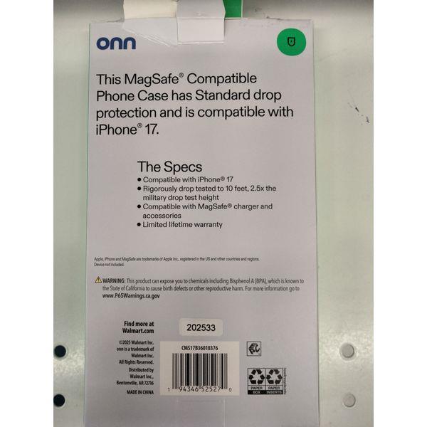 Onn MagSafe Compatible Phone Case, Fits iPhone 17, 10' Drop Protection Retail $15.00