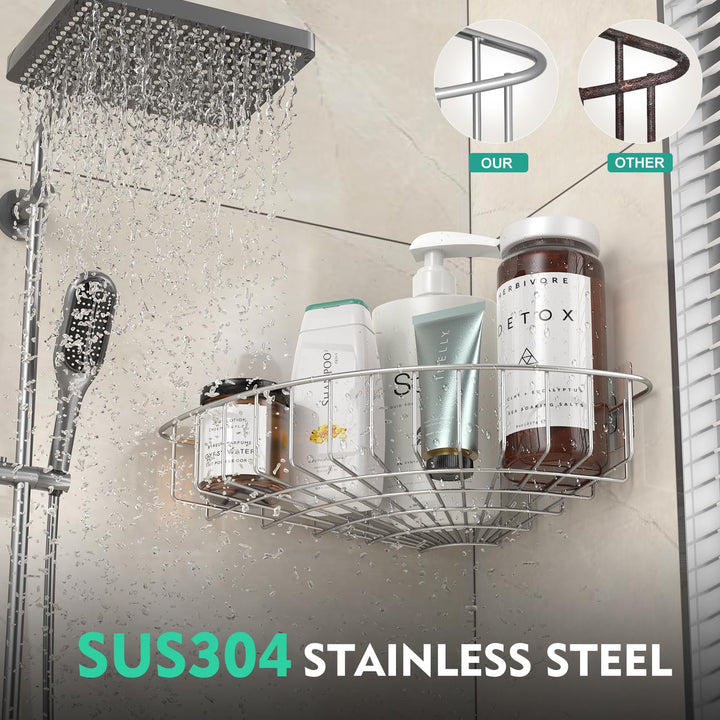 LBSUN 2-Pack Corner Shower Caddy, Silver SUS304 Stainless Steel Wall Mounted Shower Shelf for Toilet, Dorm and Kitchen