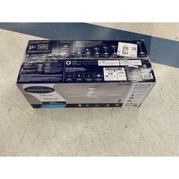 Harbor Breeze Carlow Ceiling Fan - 52 Inch, Remote Control, Indoor/Outdoor, White Retail $130.00