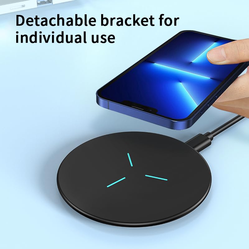 Wireless Charging Pad,Qi-Certified 15W Max Fast Wireless Charger (No AC Adapter) (Black+Holder)