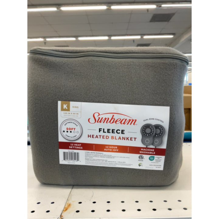 Sunbeam 100" X 90" Size KING Fleece Heated Blanket #13017 Gray BRAND NEW