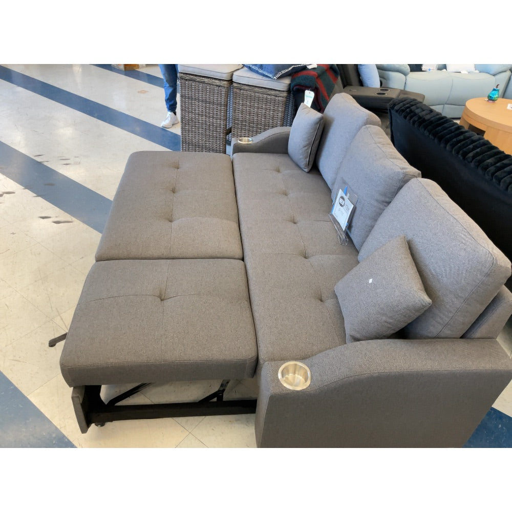 Furniture of America Brand Sofa Bed - Pull Out Sleeper, Cup Holders, Storage, Gray