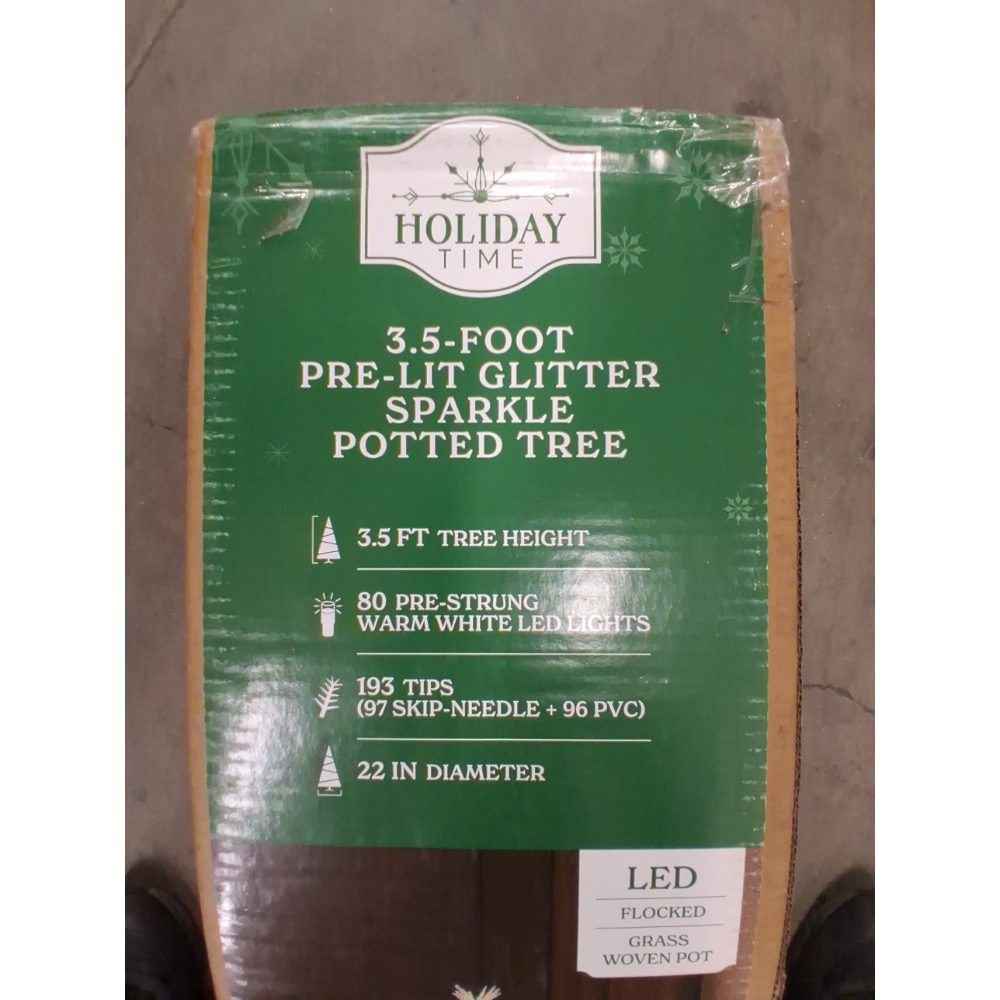 Holiday Time 3.5-Foot Pre-Lit Glitter Sparkle Potted Tree - 80 Warm White LED Lights, 193 Tips Retail $50.00