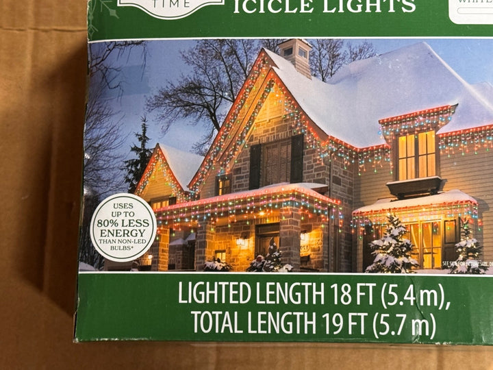 Holiday Time - 300 LED Multicolor Mini Icicle Lights White Wire 19 Ft Long TOTAL Retail $20.00