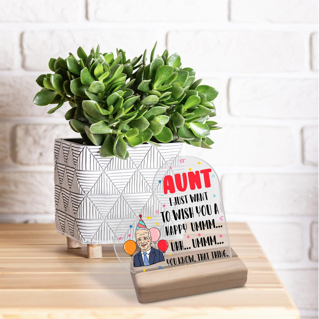 Aunt Gifts for Birthday Unique Gift Ideas for Auntie Birthday Party Balloon Heart Shaped Acrylic Sign Plaque with Wood Stand for Home Office Bedroom Living Room Desk Table