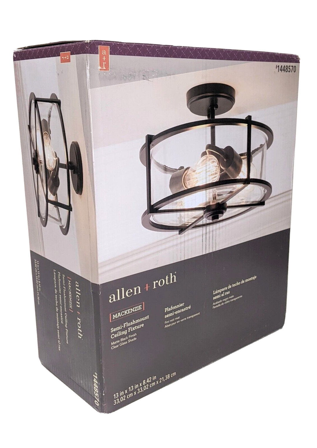 Allen + Roth Buxton Creek 3-Light 13-in Matte Black Semi Flush Mount Light
