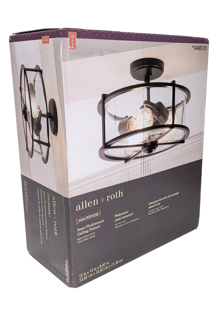 Allen + Roth Buxton Creek 3-Light 13-in Matte Black Semi Flush Mount Light