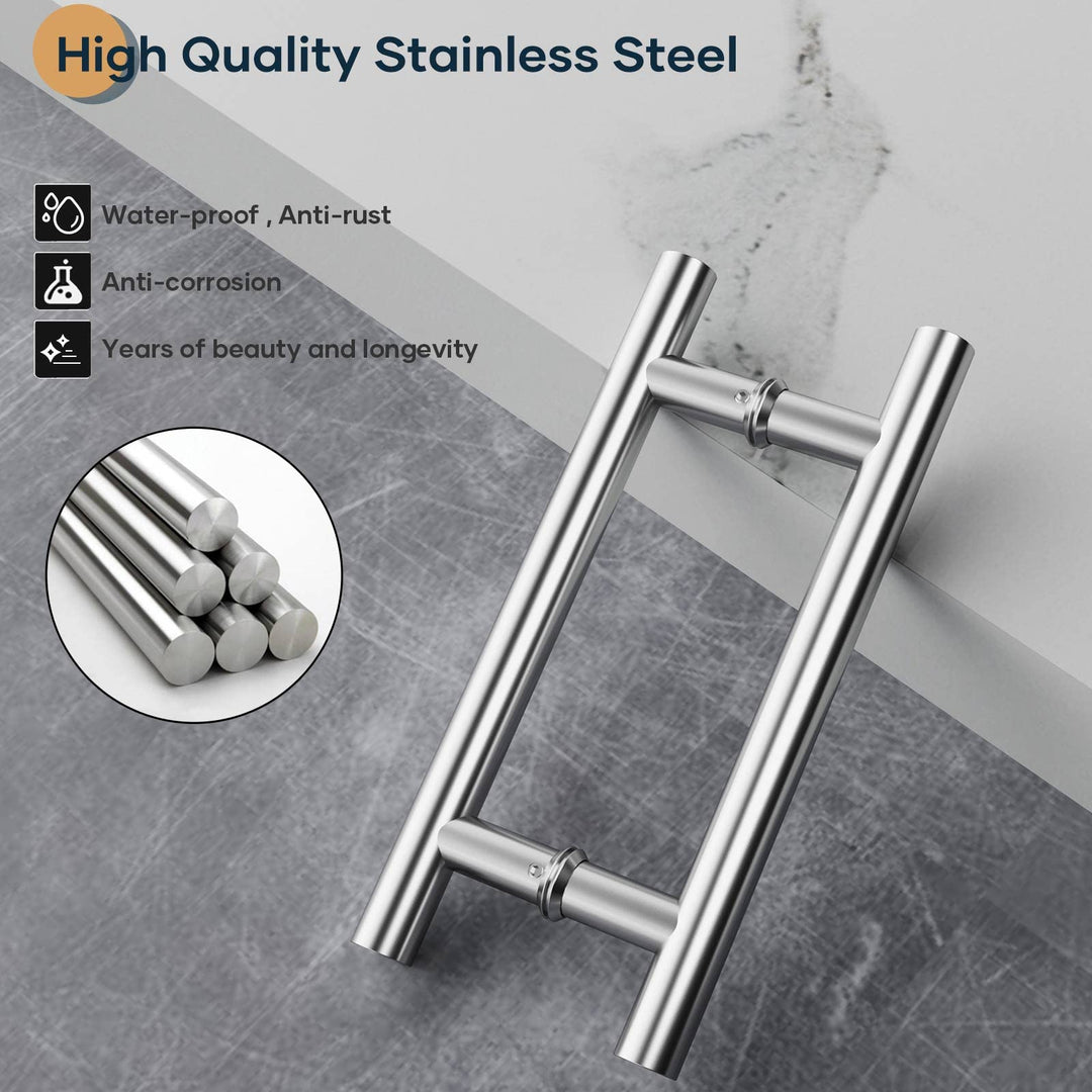 EaseLife 12" Stainless Steel Double Sided Push Pull Door Handle,H Shape Sliding Door Handle,Brushed,Fit for Glass Door Wooden Door,2 Pack