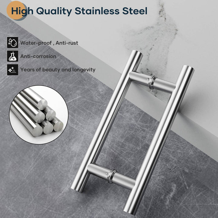 EaseLife 12" Stainless Steel Double Sided Push Pull Door Handle,H Shape Sliding Door Handle,Brushed,Fit for Glass Door Wooden Door,2 Pack