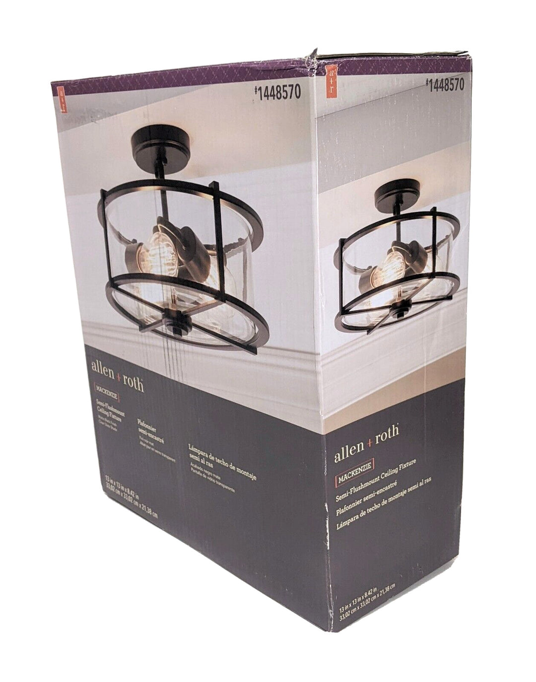 Allen + Roth Buxton Creek 3-Light 13-in Matte Black Semi Flush Mount Light