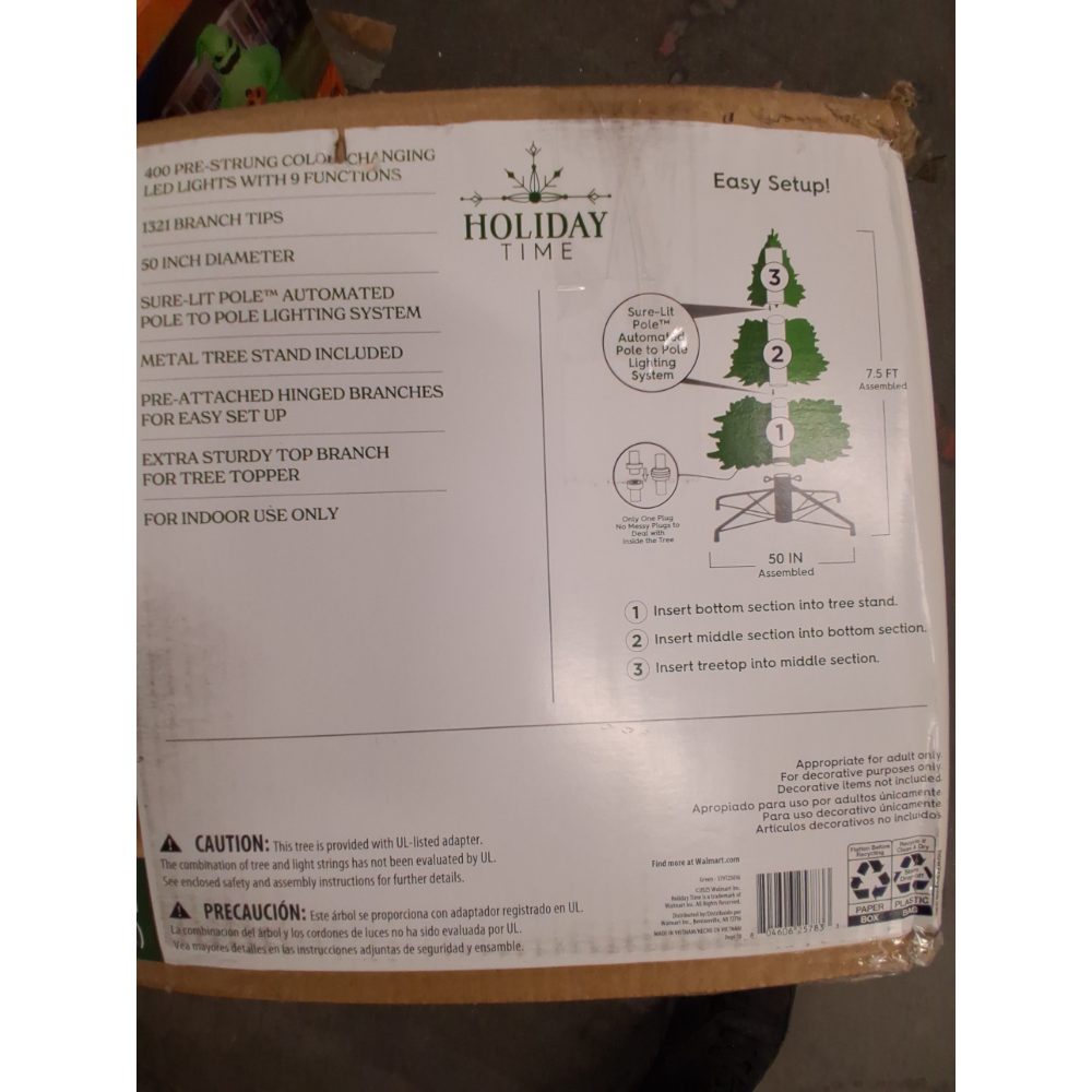 Holiday Time 7.5 Ft Pre-Lit Amherst Spruce Green Artificial Christmas Tree, 400