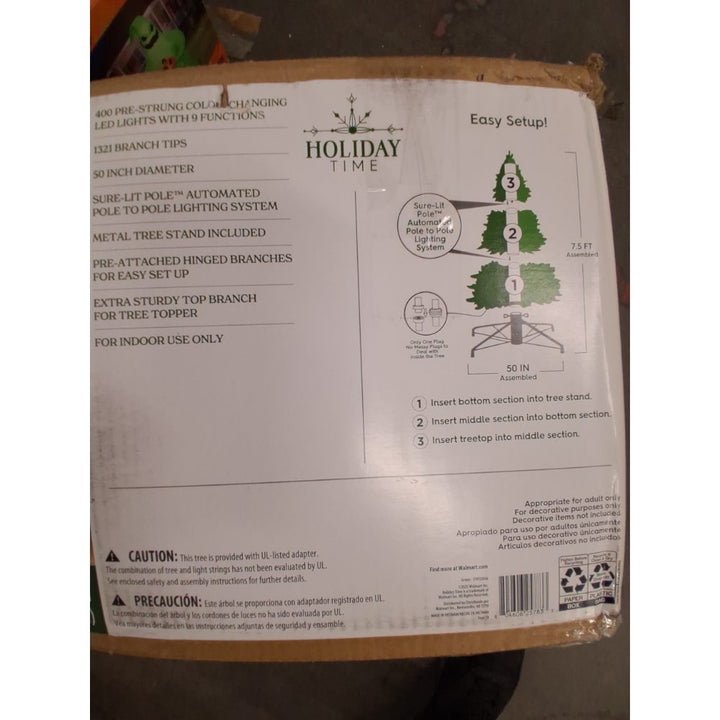 Holiday Time 7.5 Ft Pre-Lit Amherst Spruce Green Artificial Christmas Tree, 400