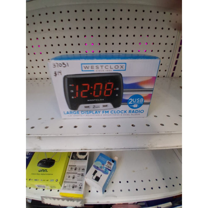 Westclox Large 1.4â€ Red LED Digital FM Clock Radio with Dual USB A & C Charging Ports, Adjustable Brightness, Dual Alarms & Sleep Timer â€“ Modern Alarm Clock for Bedroom, Home, or Office (Black)