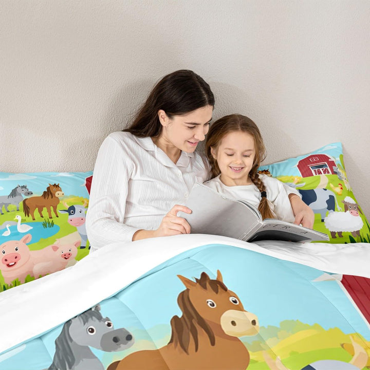 Farm Animal Bedding Set Boys Pig Dog Cow Goat Duck Comforter Set for Kids Teens Ultra Soft Rustic Farmhouse Comforter Farm Nursery Decor Duvet Set Room Decor Twin Size Quilt Set
